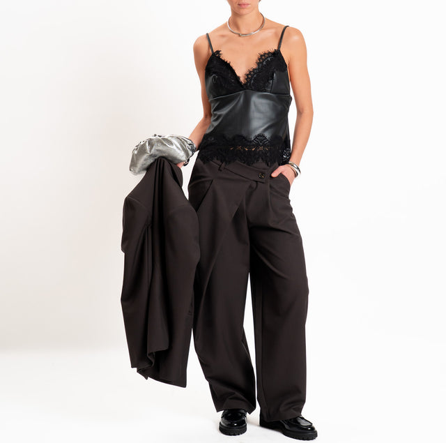 Tensione in-Pantalone misto lana chiusura asimmetrica - moro