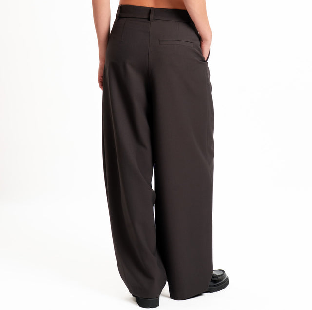 Tensione in-Pantalone misto lana chiusura asimmetrica - moro