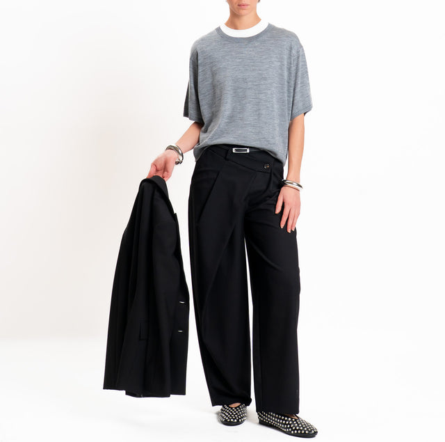 Tensione in-Pantalone misto lana chiusura asimmetrica - nero