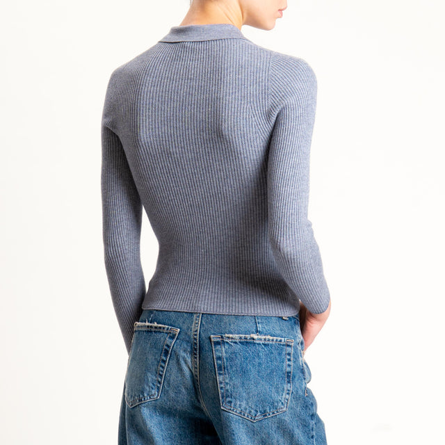 Tensione in-Maglia collo polo a costine - grigio