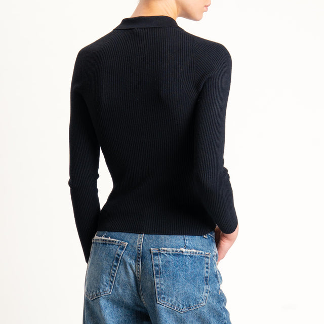 Tensione in-Maglia collo polo a costine - nero