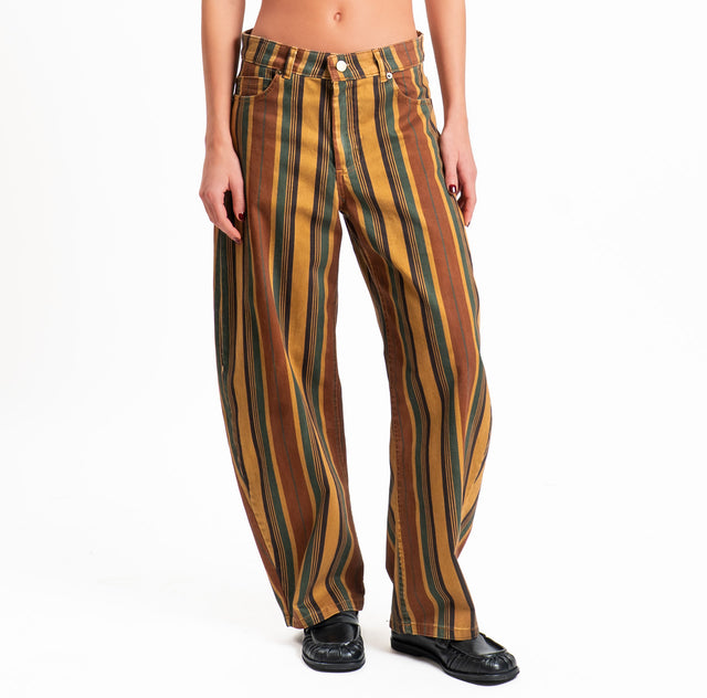 Tensione in-Pantalone a righe barrel fit - noce/choco/militare