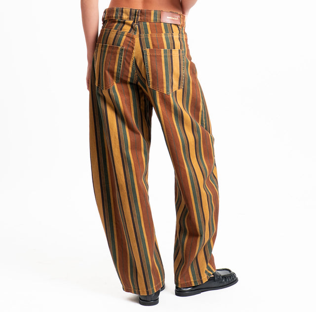 Tensione in-Pantalone a righe barrel fit - noce/choco/militare