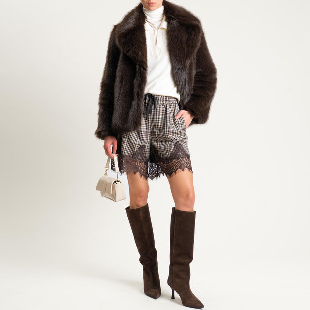 Tensione in-Bermuda quadri con pizzo - beige/moro