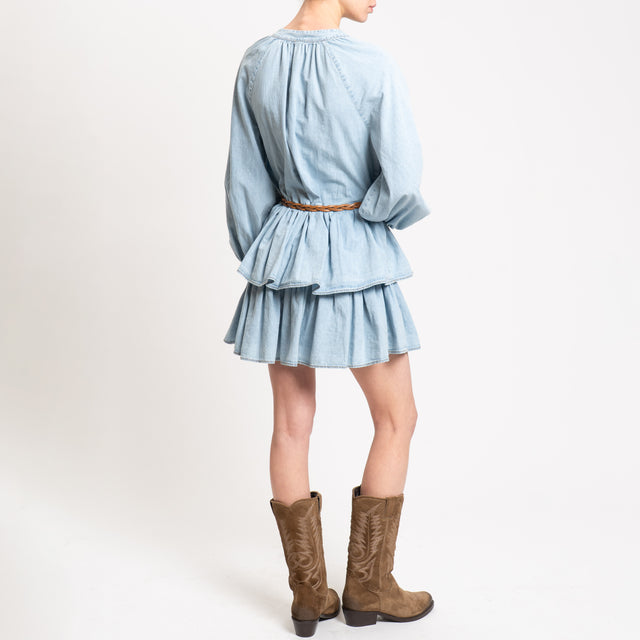 Tensione in-Abito chambray con balze e cintura - denim