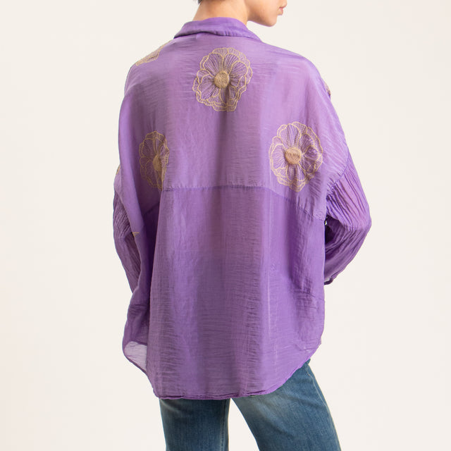 Tensione in-Camicia mussola misto seta con ricami - bouganville/beige