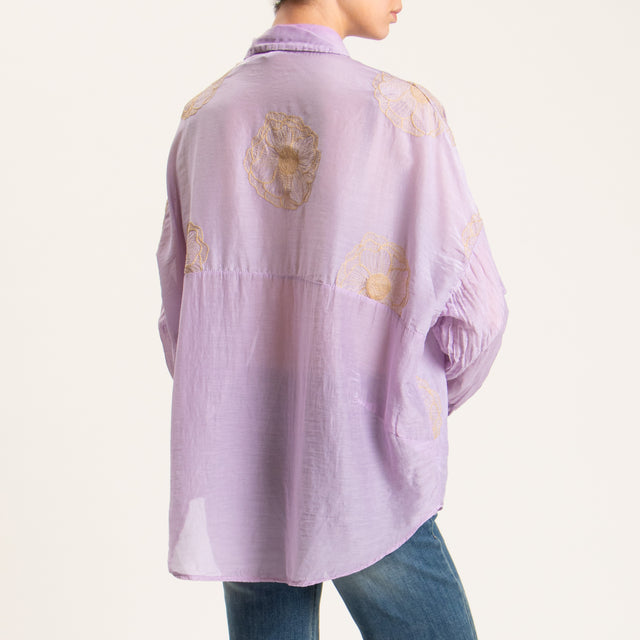 Tensione in-Camicia mussola misto seta con ricami - glicine/beige