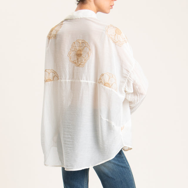 Tensione in-Camicia mussola misto seta con ricami - latte/beige