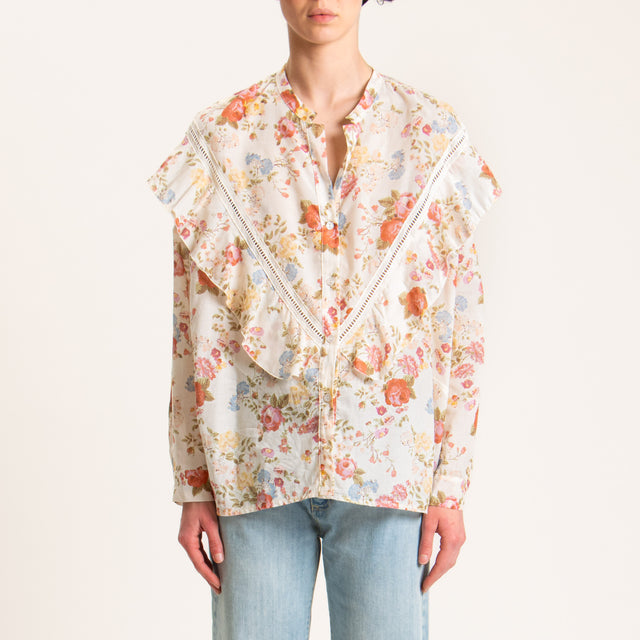 Tensione in-Camicia mussola fantasia floreale - burro/cielo/cherry