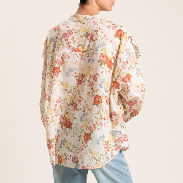 Tensione in-Camicia mussola fantasia floreale - burro/cielo/cherry