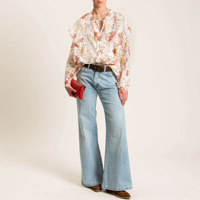 Tensione in-Camicia mussola fantasia floreale - burro/cielo/cherry