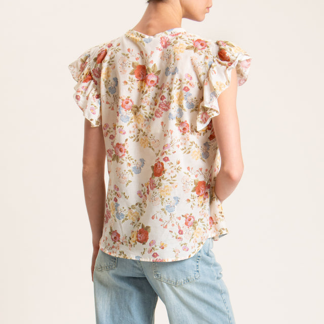 Tensione in-Blusa mussola fantasia floreale - burro/cielo/cherry