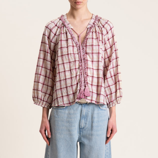 Tensione in-Blusa quadri goffrata - burro/cipria/india