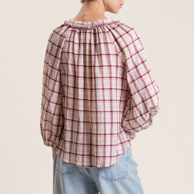 Tensione in-Blusa quadri goffrata - burro/cipria/india
