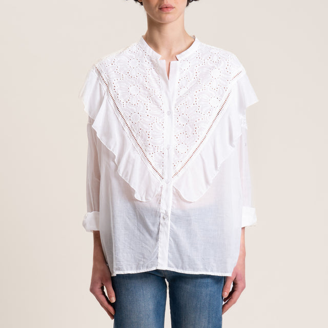 Tensione in-Camicia mussola con ricami - bianco