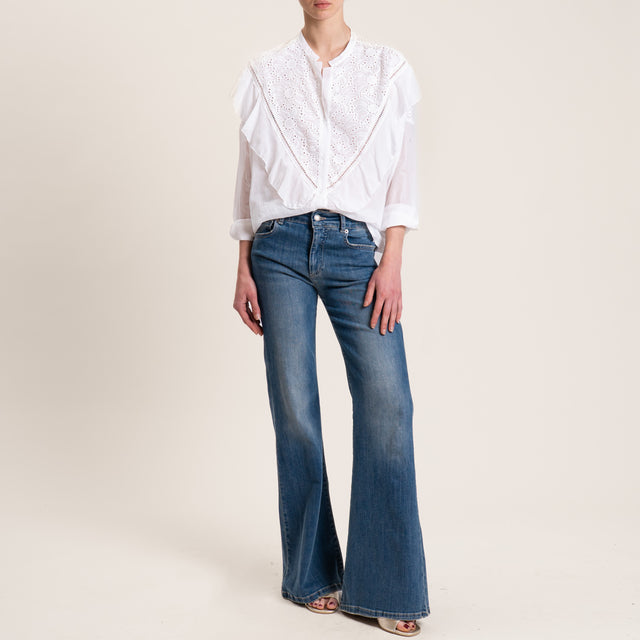 Tensione in-Camicia mussola con ricami - bianco