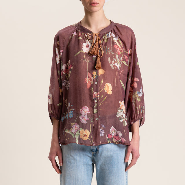 Tensione in-Camicia mussola fantasia floreale - moro/verde/glicine