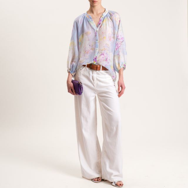 Tensione in-Camicia mussola fantasia fiori - cielo/lime/berry