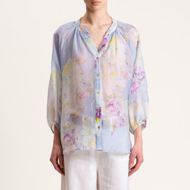 Tensione in-Camicia mussola fantasia fiori - cielo/lime/berry