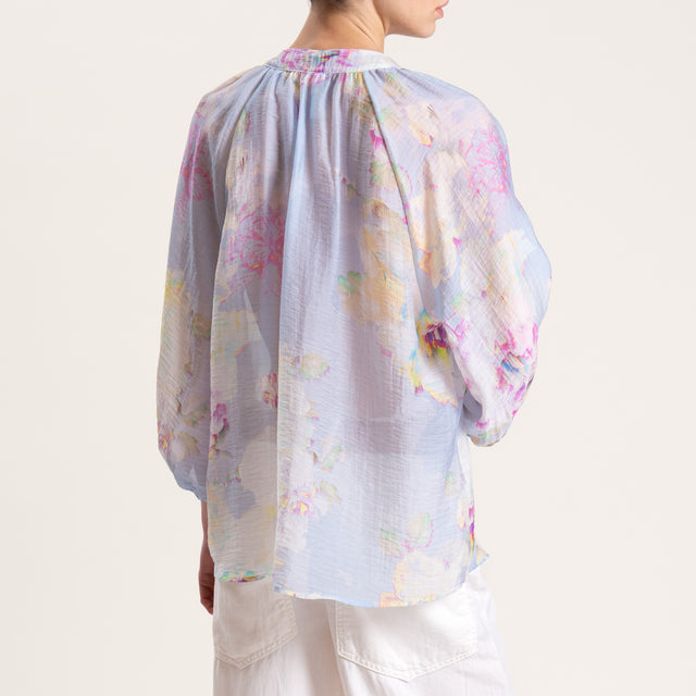 Tensione in-Camicia mussola fantasia fiori - cielo/lime/berry