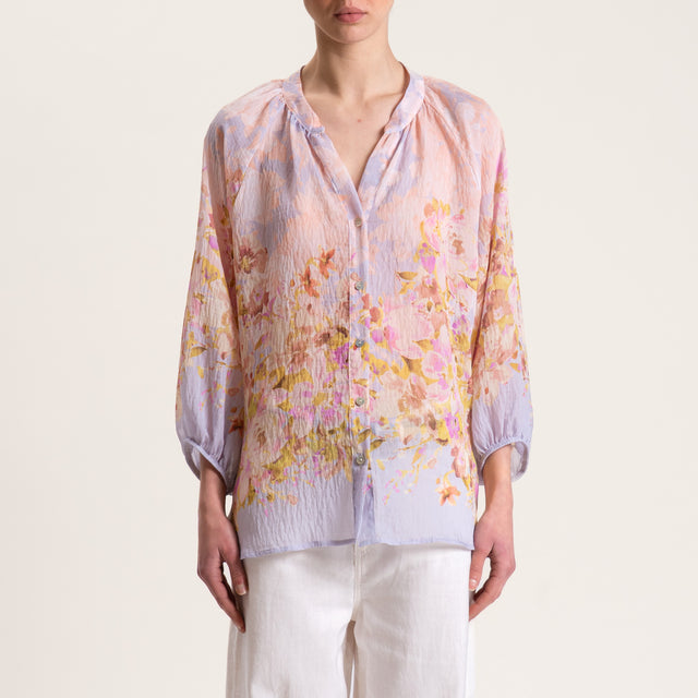 Tensione in-Camicia mussola tencel fantasia floreale collo coreana - rosa/olio/polvere
