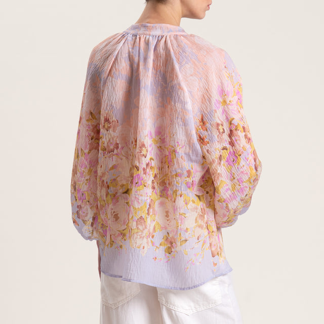 Tensione in-Camicia mussola tencel fantasia floreale collo coreana - rosa/olio/polvere