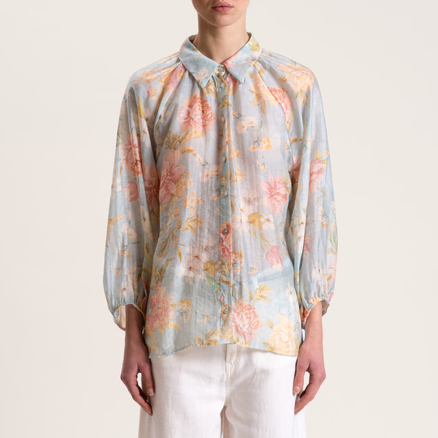 Tensione in-Camicia mussola fantasia floreale - acqua/cipria/sand