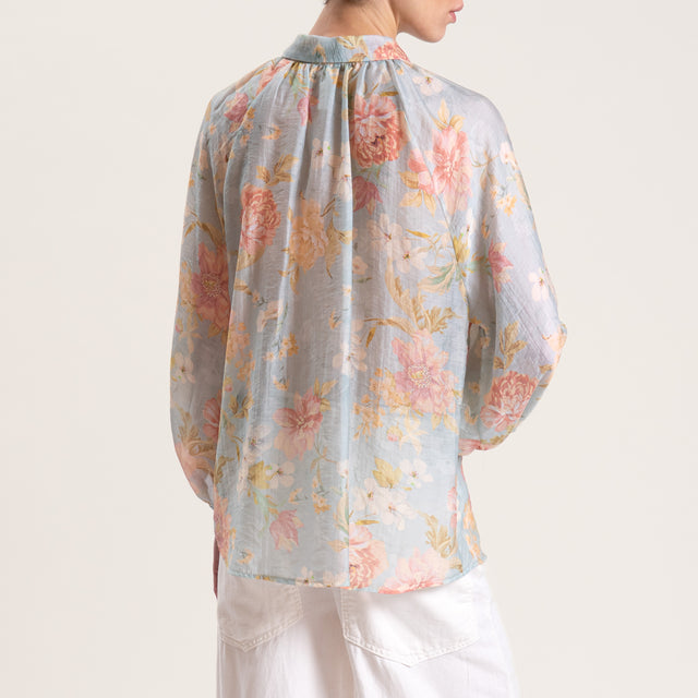 Tensione in-Camicia mussola fantasia floreale - acqua/cipria/sand