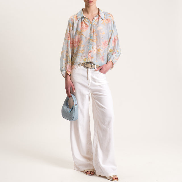 Tensione in-Camicia mussola fantasia floreale - acqua/cipria/sand
