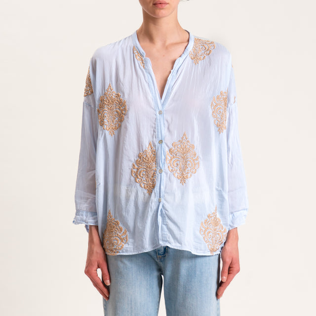 Tensione in-Camicia mussola misto seta con ricami - nuvola/biscotto