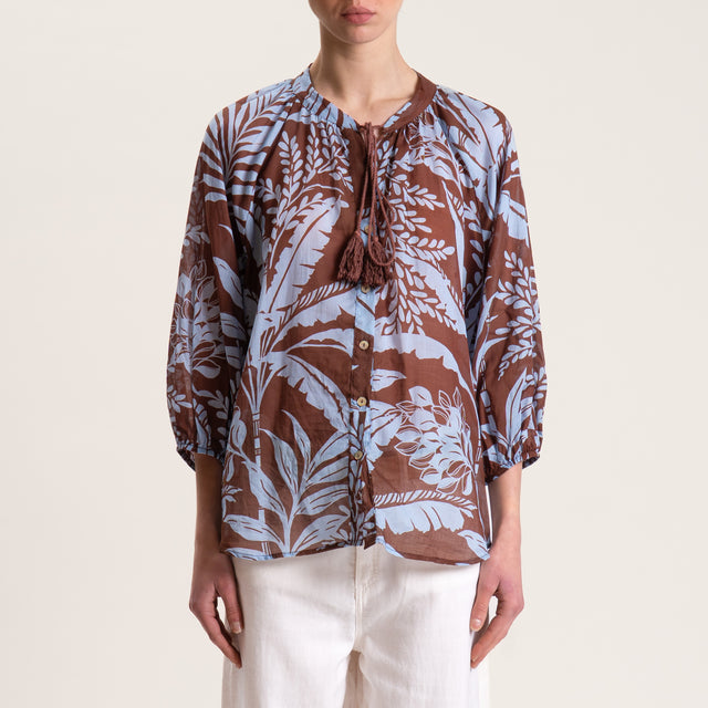 Tensione in-Camicia mussola fantasia con nappine - moro/cielo