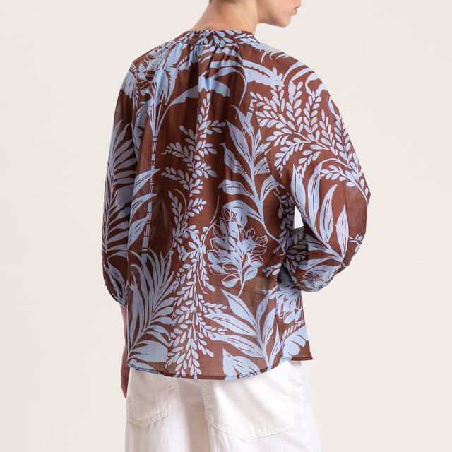 Tensione in-Camicia mussola fantasia con nappine - moro/cielo