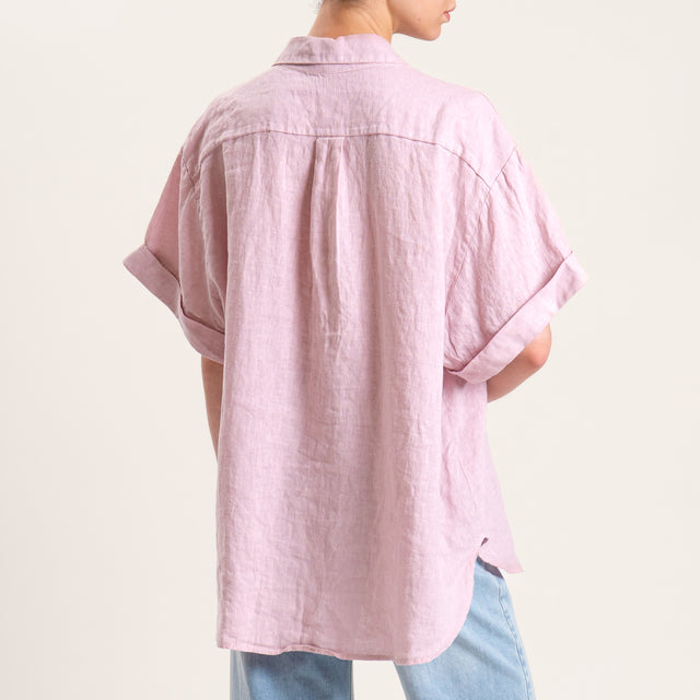Tensione in-Camicia 100% lino spilla fiore - rosa