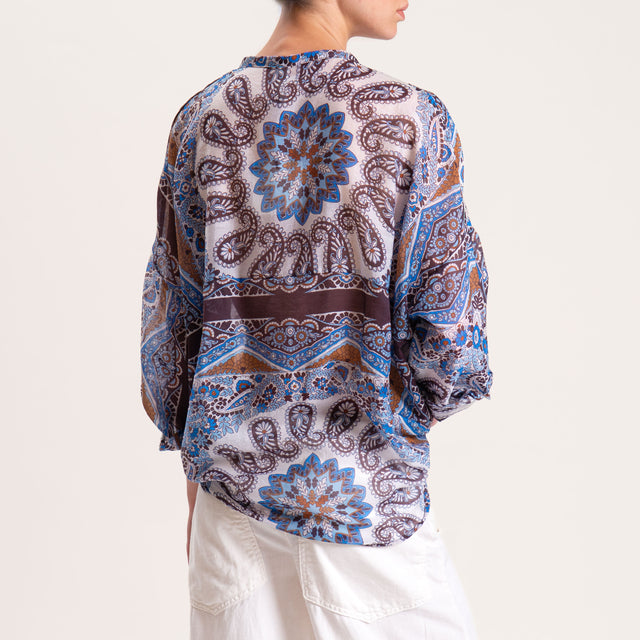 Tensione in-Camicia mussola lyocell fibra naturale fantasia - azzurro/latte/cuoio