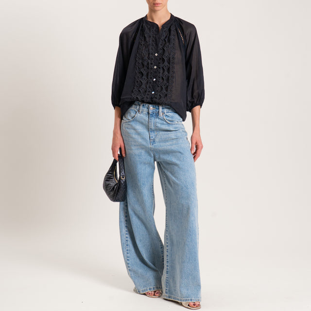 Tensione in-Camicia mussola con pizzo - nero