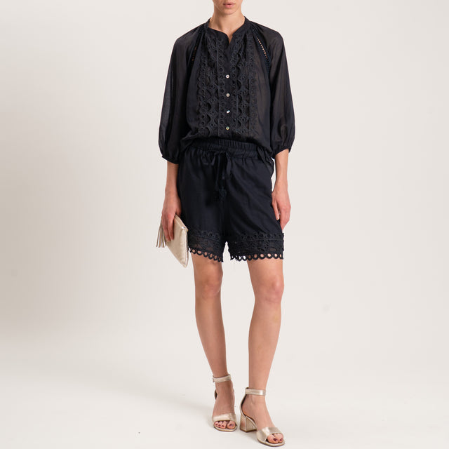 Tensione in-Camicia mussola con pizzo - nero