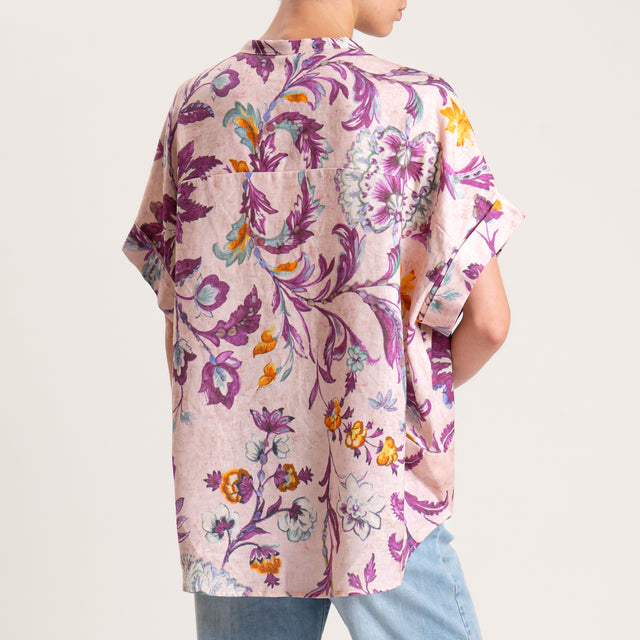 Camisa de mezcla de lino con estampado floral Tension - rosa/morado/aguamarina