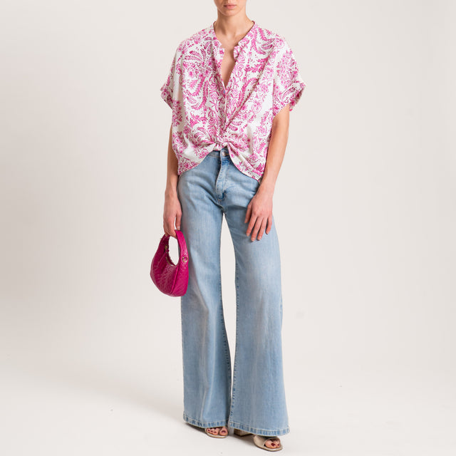 Camisa de lino en mezcla de flores con estampado Tension in - Leche/Fucsia