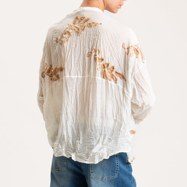 Tensione in-Camicia misto seta con ricami - latte