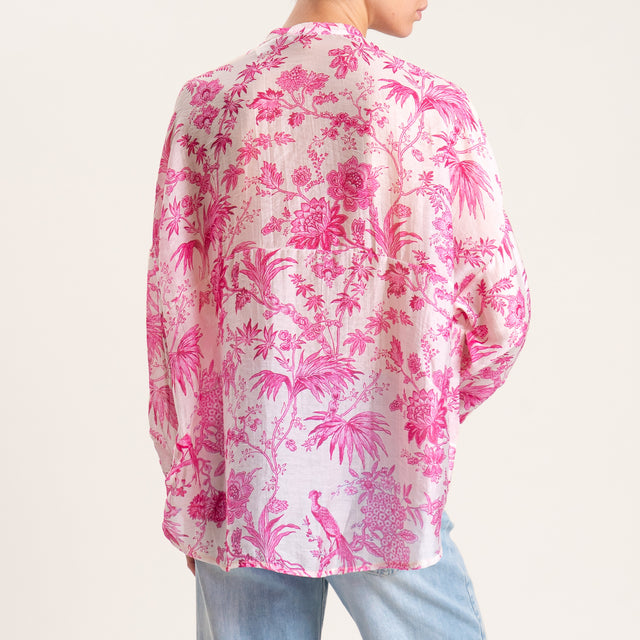 Tensione in-Camicia fantasia mussola lyocell - burro/fucsia