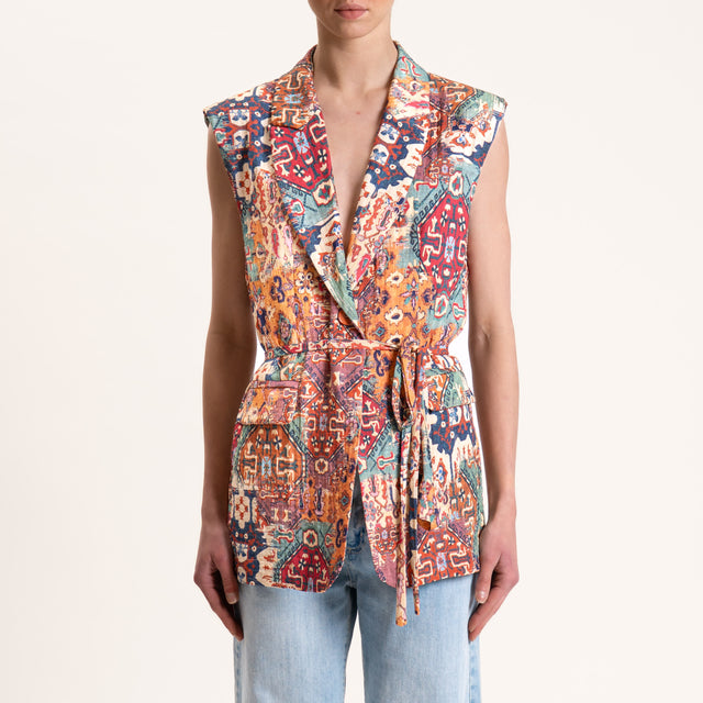 Tensione in-Gilet fantasia con cintura - sabbia/coccio/verde
