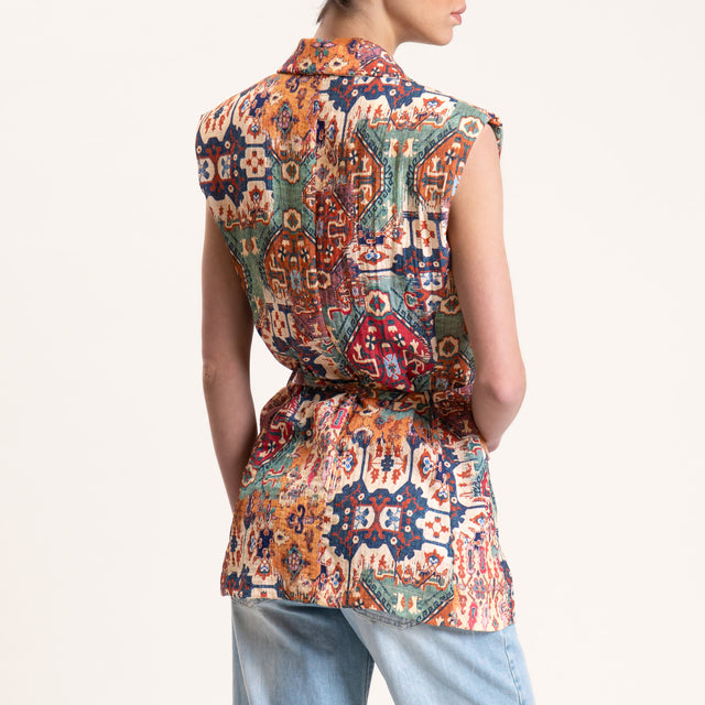 Tensione in-Gilet fantasia con cintura - sabbia/coccio/verde