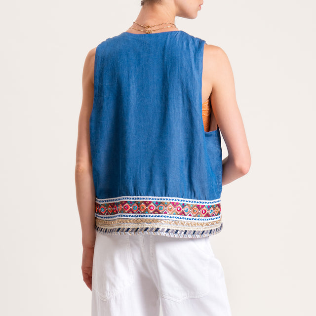 Tensione in-Gilet lyocell chambray fibra naturale con passamaneria - denim