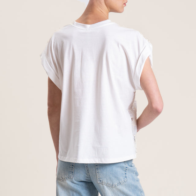 Tensione in-T-shirt doppio tessuto con ricami - latte
