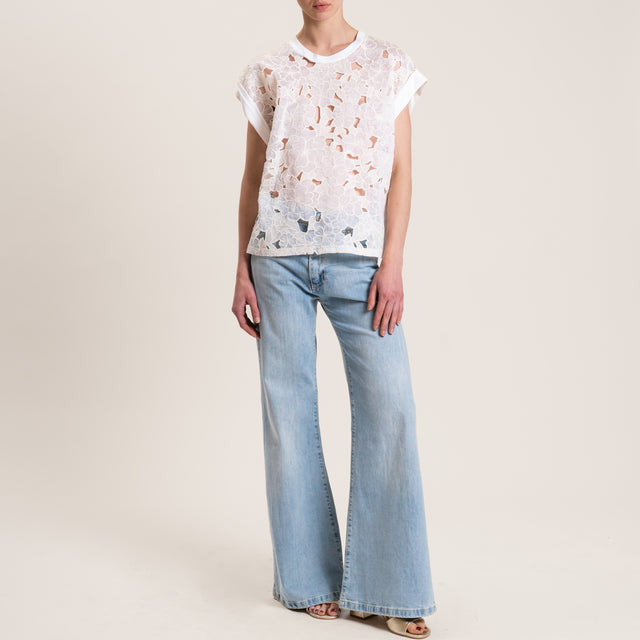 Tensione in-T-shirt doppio tessuto con ricami - latte