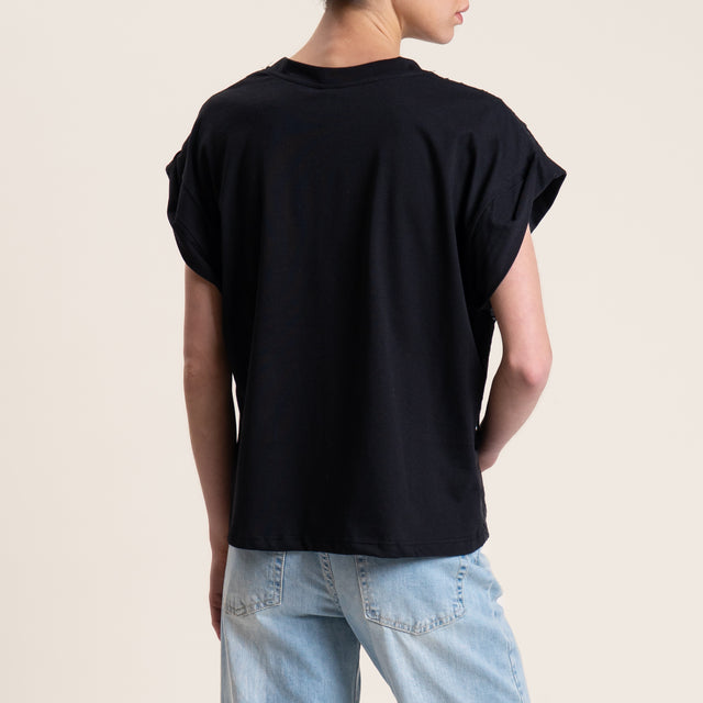 Tensione in-T-shirt doppio tessuto con ricami - nero