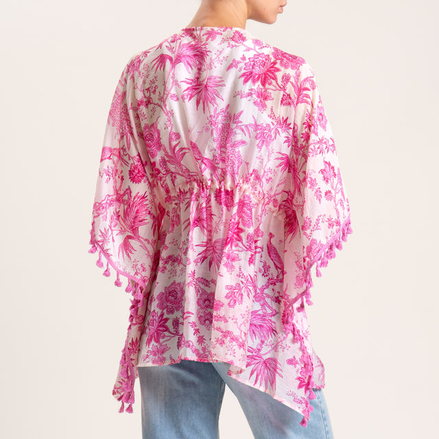 Tensione in-Kimono fantasia mussola lyocell - burro/fucsia