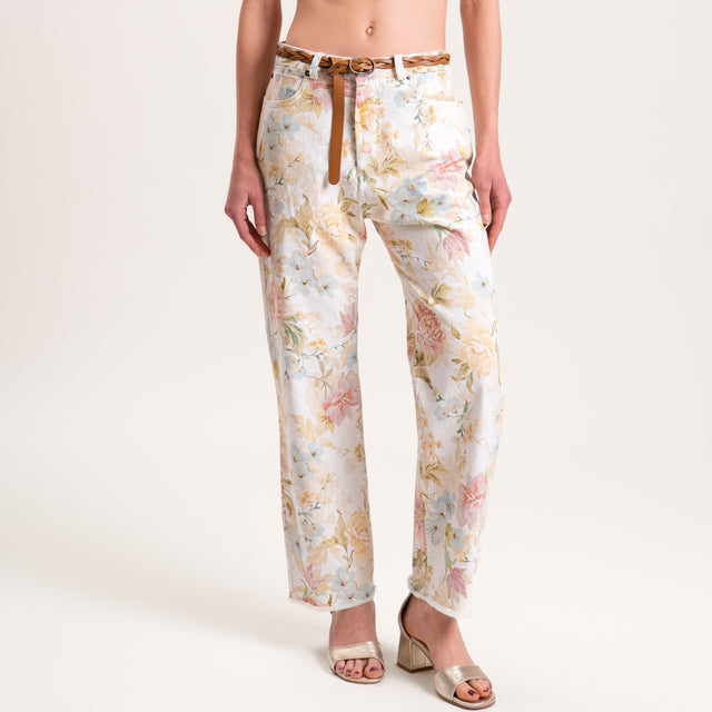 Tensione in-Jeans fantasia floreale - burro/cipria/acqua