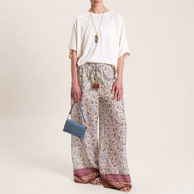 Tensione in-Pantalone mussola fantasia con coulisse - burro/acqua/cuoio