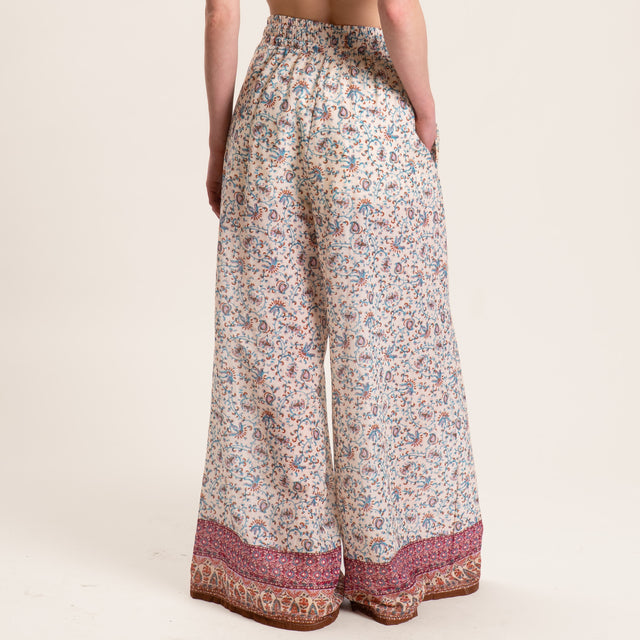 Tensione in-Pantalone mussola fantasia con coulisse - burro/acqua/cuoio